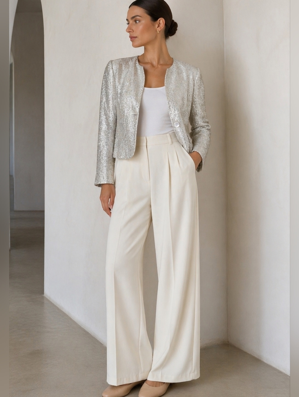 Les Copains Silver Sparkly Tweed Women's Blazer Jacket Italian Made Sz 40 Small
